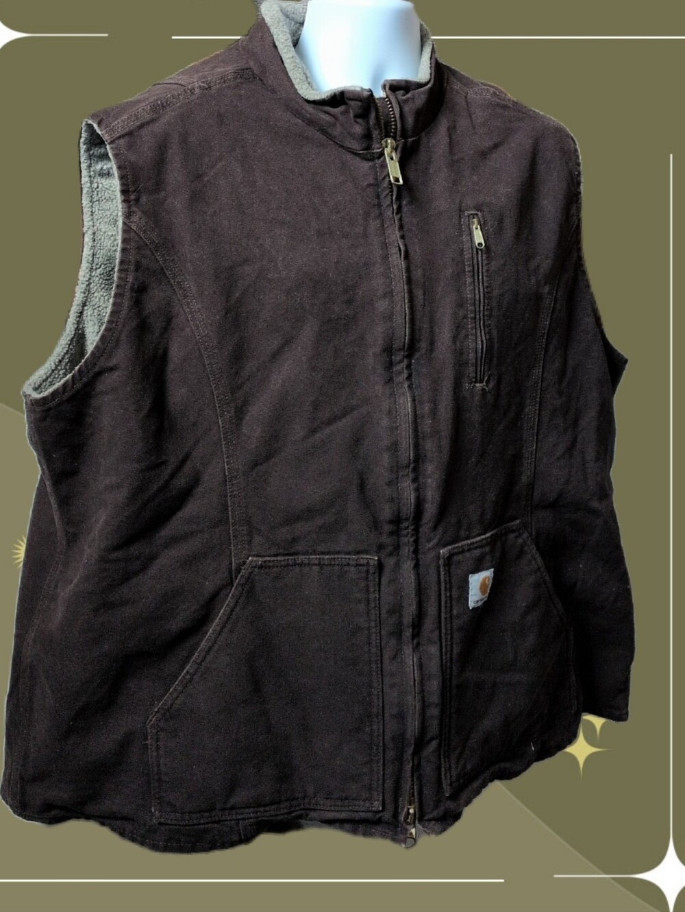 ✨ Women's Canvas Dark Brown Sherpa Carhartt Vest Size 3x